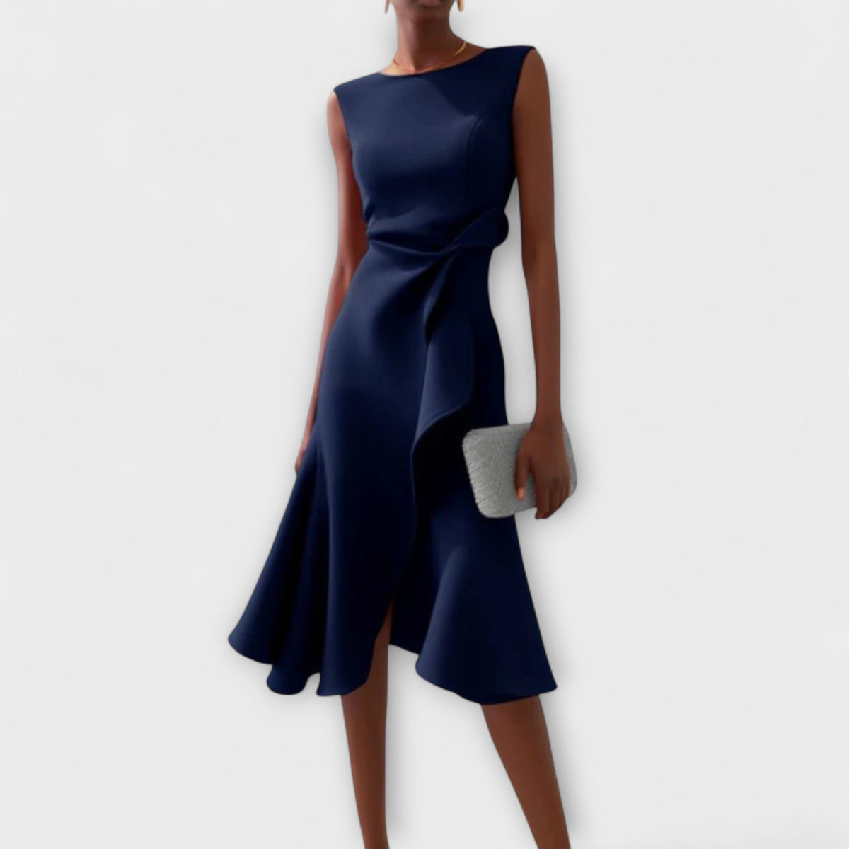 Women's Draped Asymmetric Hem Cocktail Midi Dress
