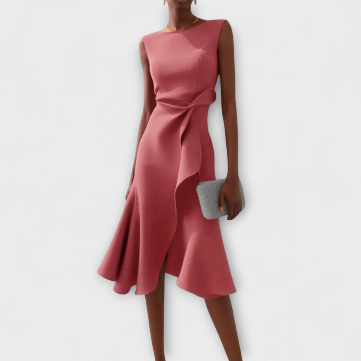 Women's Draped Asymmetric Hem Cocktail Midi Dress