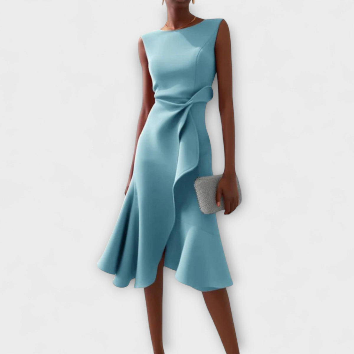 Women's Draped Asymmetric Hem Cocktail Midi Dress