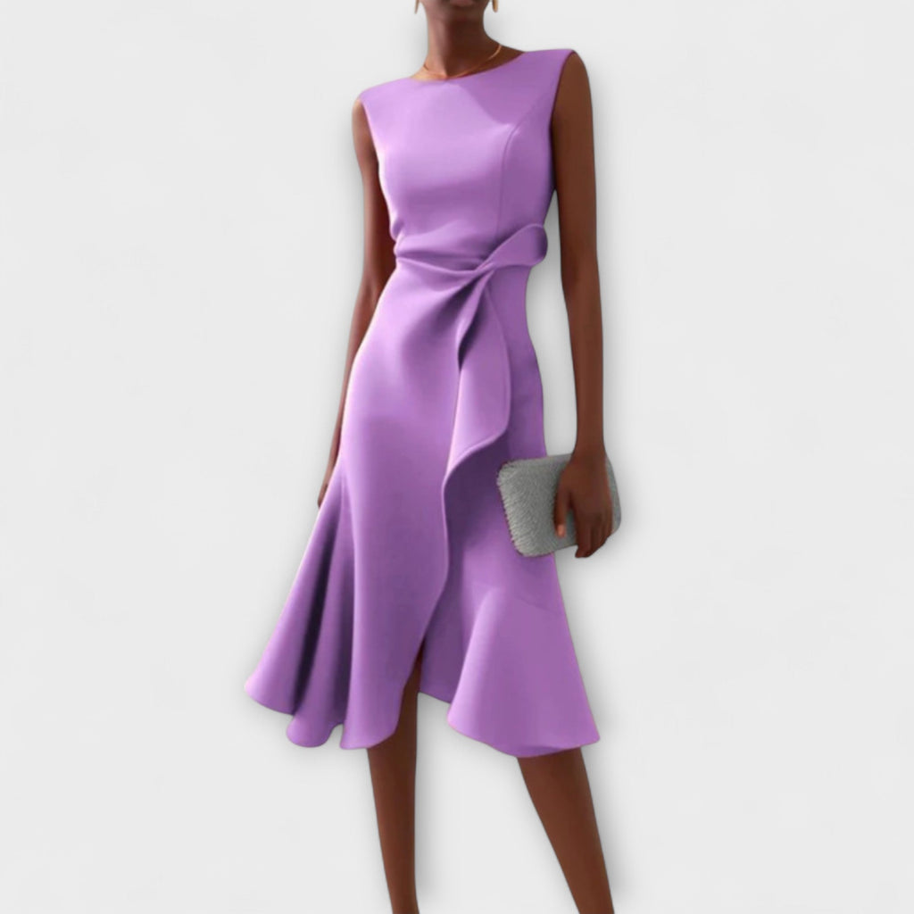 Women's Draped Asymmetric Hem Cocktail Midi Dress