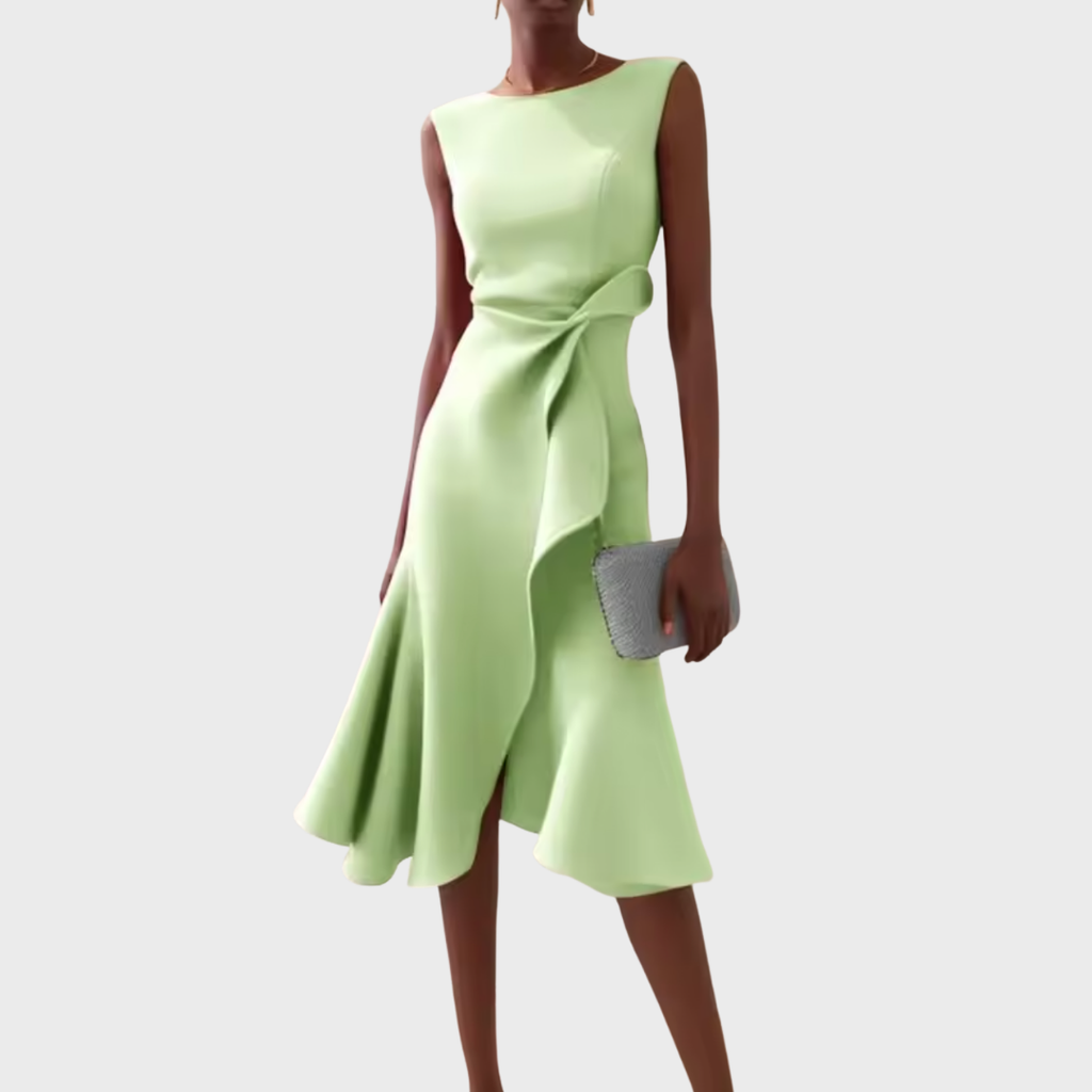 Women's Draped Asymmetric Hem Cocktail Midi Dress