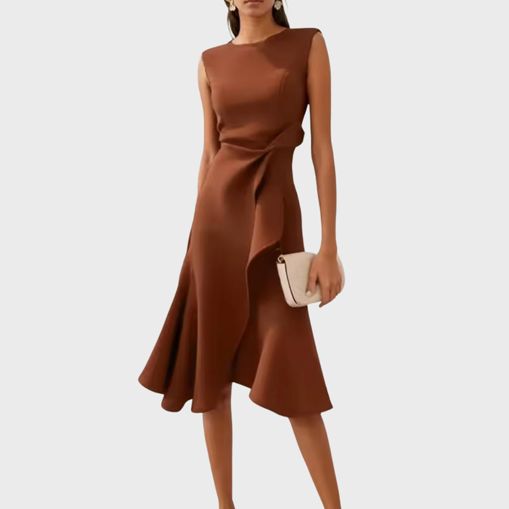 Women's Draped Asymmetric Hem Cocktail Midi Dress