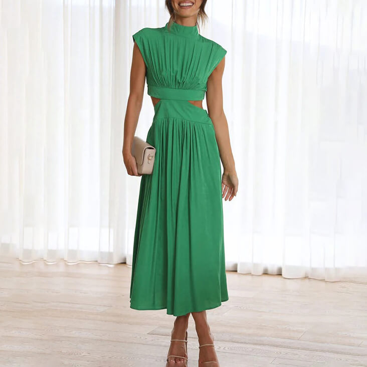 Women's High Neckline Side Cutout Summer Midi Dress