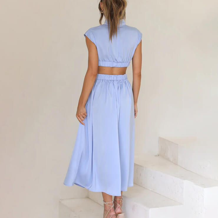 Women's High Neckline Side Cutout Summer Midi Dress