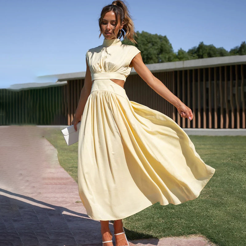 Women's High Neckline Side Cutout Summer Midi Dress
