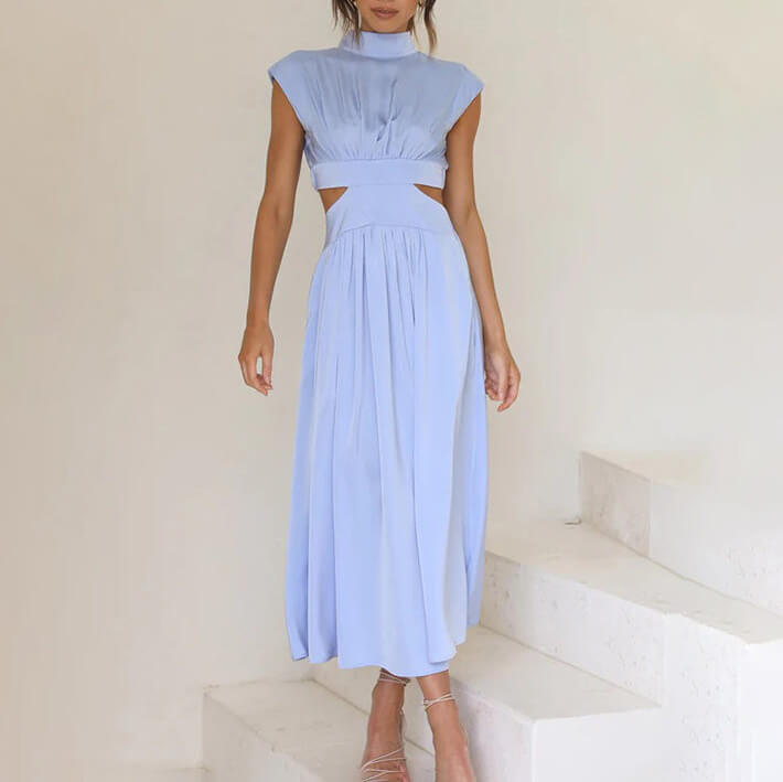 Women's High Neckline Side Cutout Summer Midi Dress
