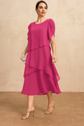 Women's Asymmetric Tiered Wedding Style Midi Dress