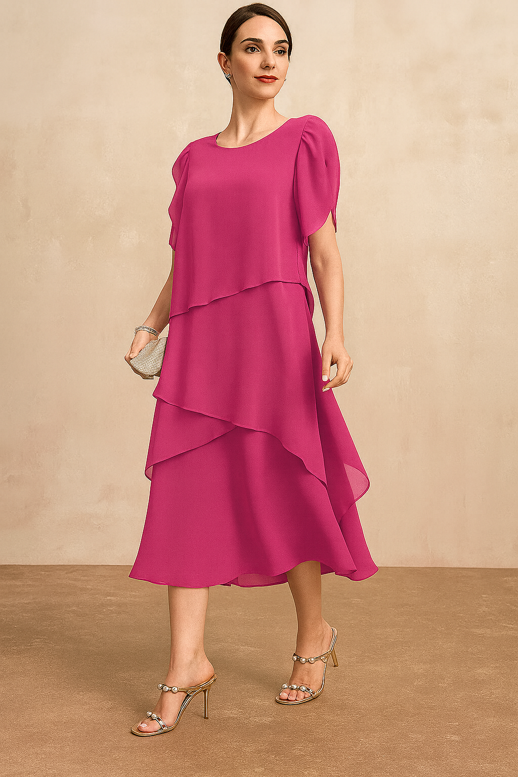 Women's Asymmetric Tiered Wedding Style Midi Dress