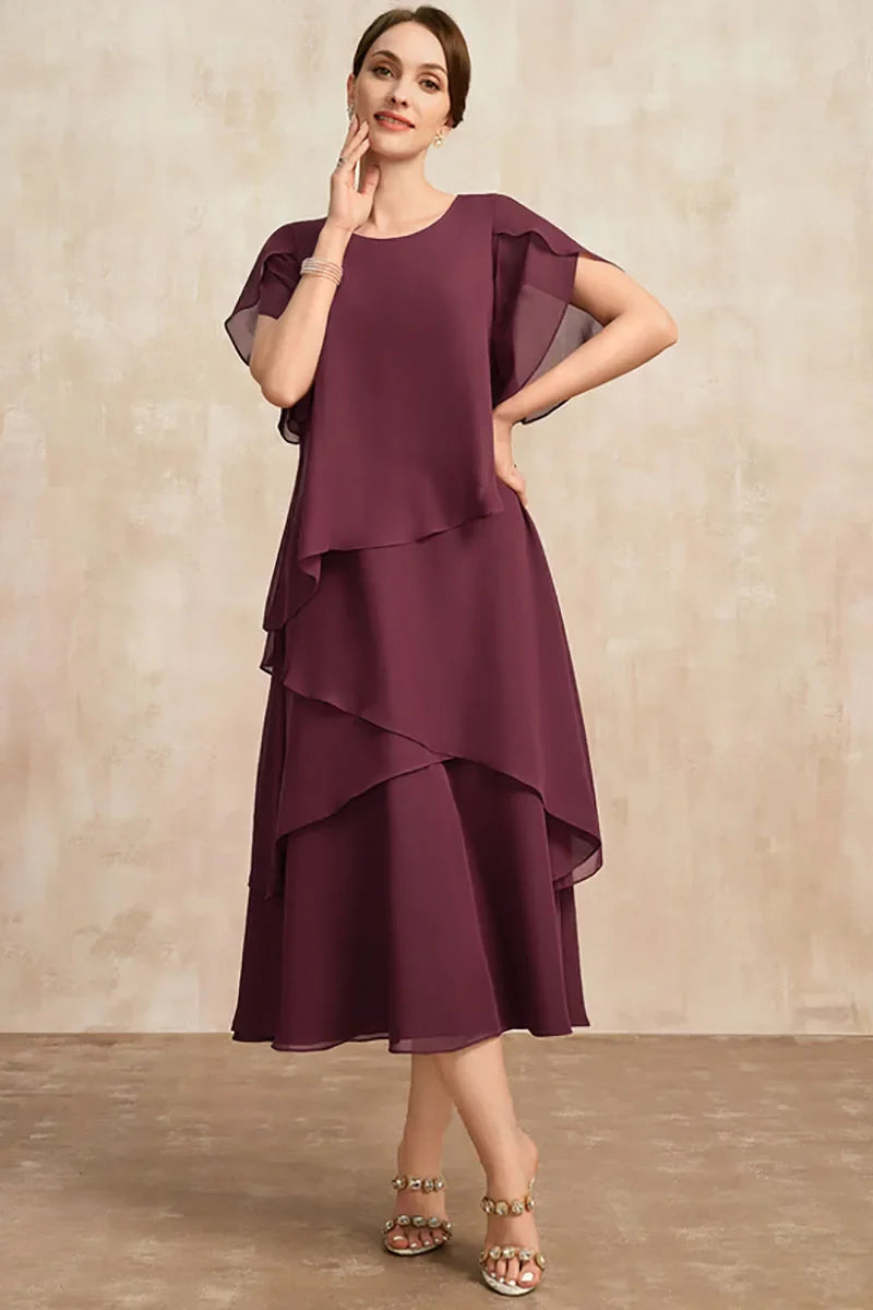 Women's Asymmetric Tiered Wedding Style Midi Dress