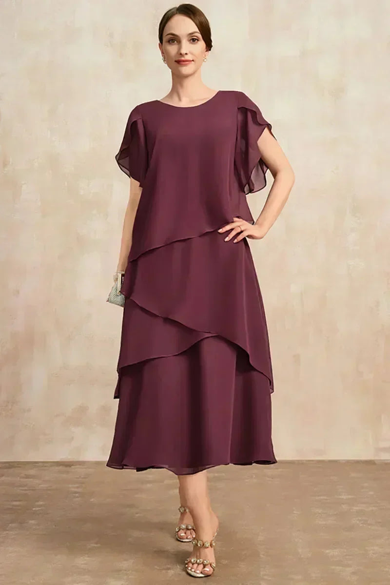 Women's Asymmetric Tiered Wedding Style Midi Dress