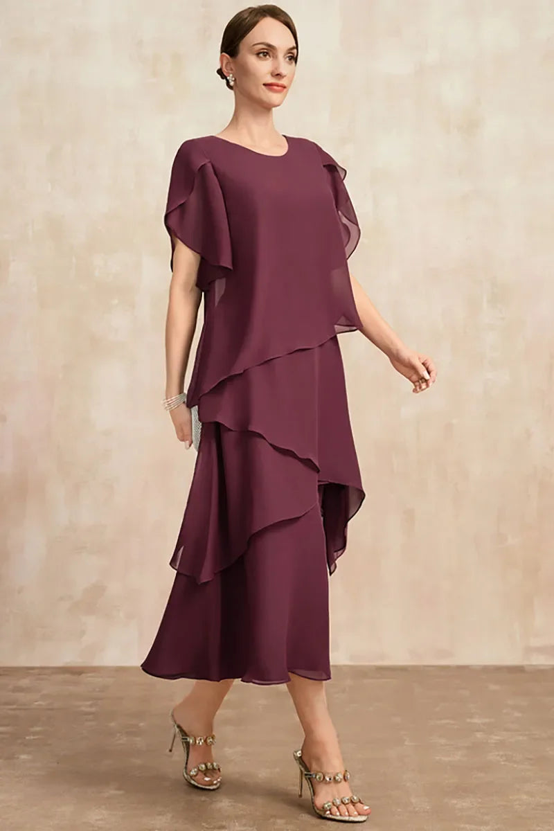 Women's Asymmetric Tiered Wedding Style Midi Dress