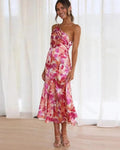 Women's Elegant Floral Maxi Dress with One Shoulder Design