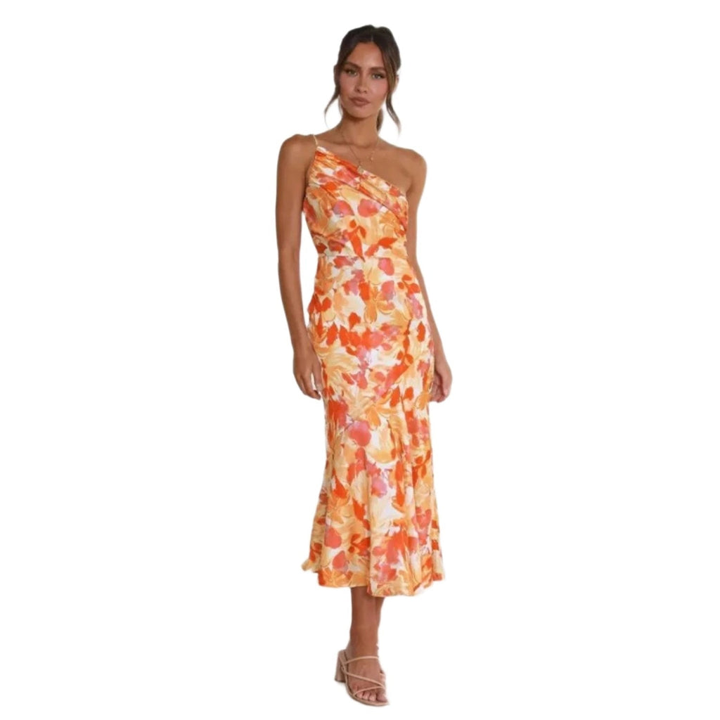 Women's Elegant Floral Maxi Dress with One Shoulder Design