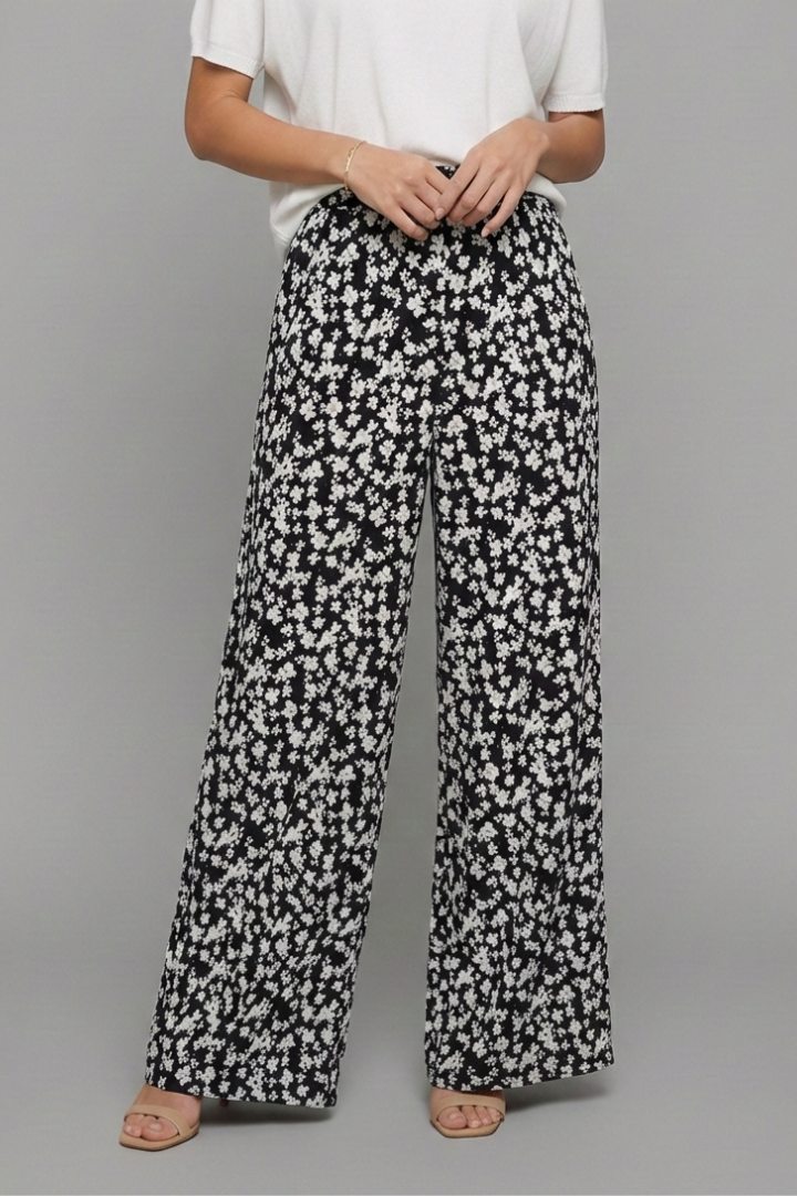 Women's Flowing All-Over Floral Wide-Leg Palazzo Pants
