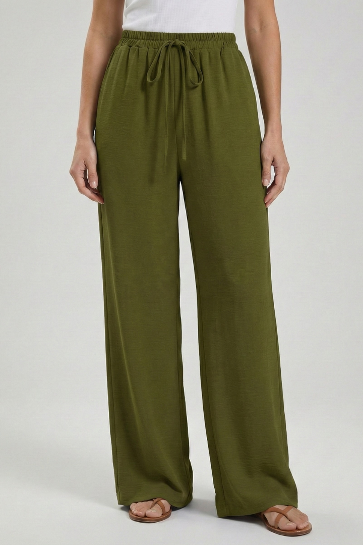 Women's Wide-Leg Drawstring Waist Flowing Summer Palazzo Pants