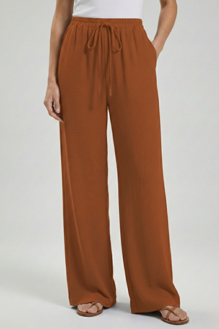 Women's Wide-Leg Drawstring Waist Flowing Summer Palazzo Pants