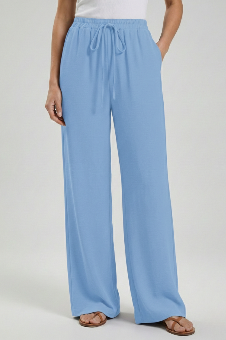 Women's Wide-Leg Drawstring Waist Flowing Summer Palazzo Pants
