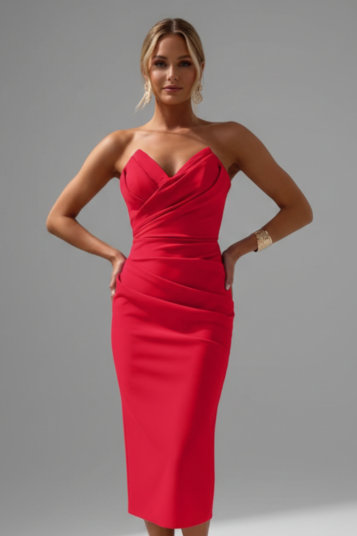 Women's Ruched Bandeau Summer Evening Midi Dress
