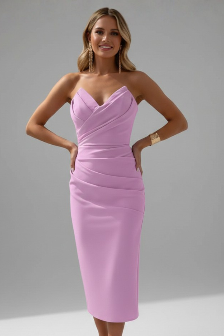 Women's Ruched Bandeau Summer Evening Midi Dress