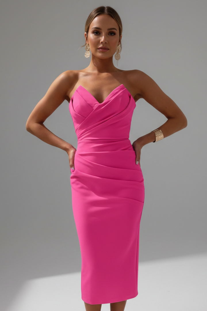 Women's Ruched Bandeau Summer Evening Midi Dress