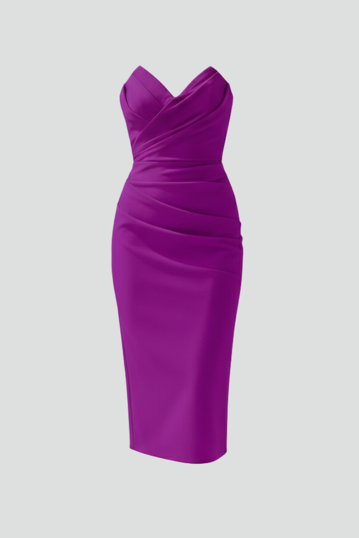 Women's Ruched Bandeau Summer Evening Midi Dress