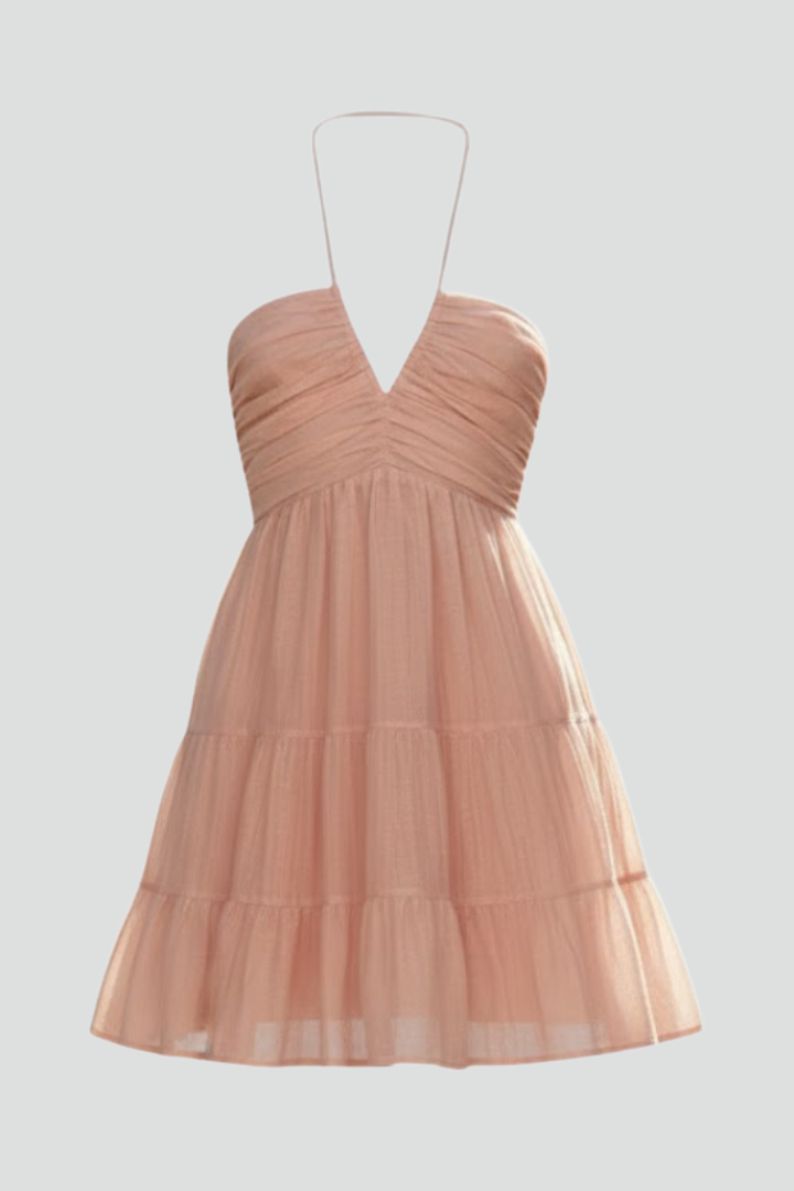 Women's Tiered Halter Neck Summer Party Mini Dress