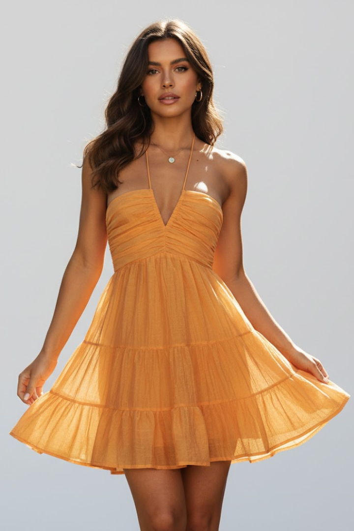 Women's Tiered Halter Neck Summer Party Mini Dress