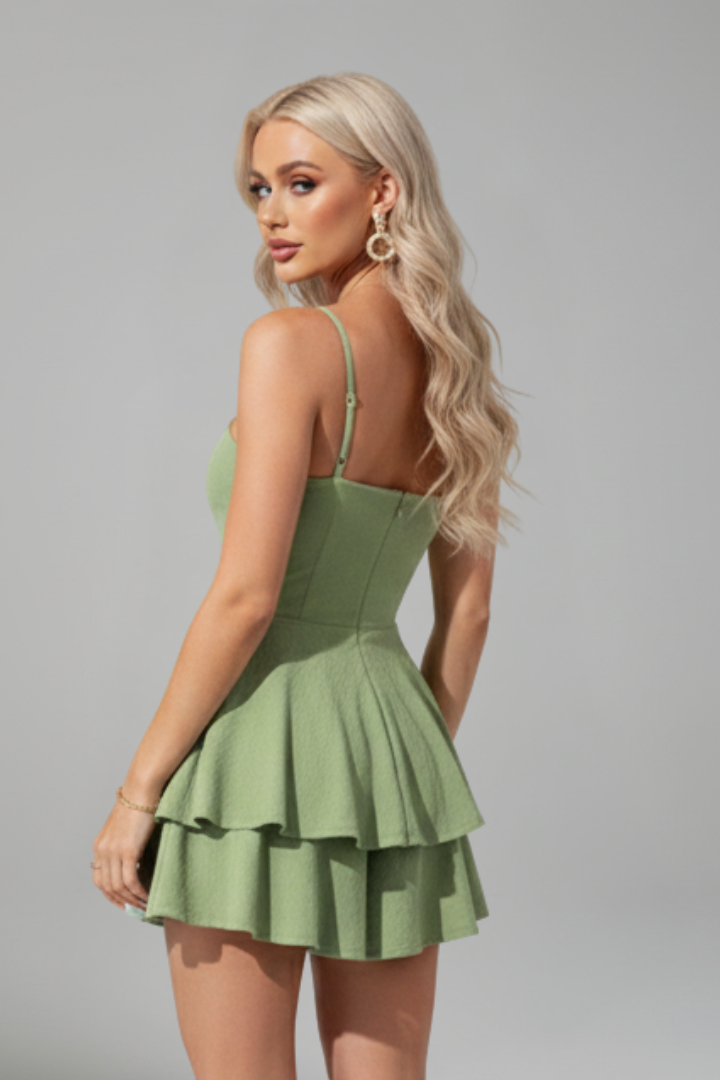 Women's Flared Summer Mini Dress with Slim Straps