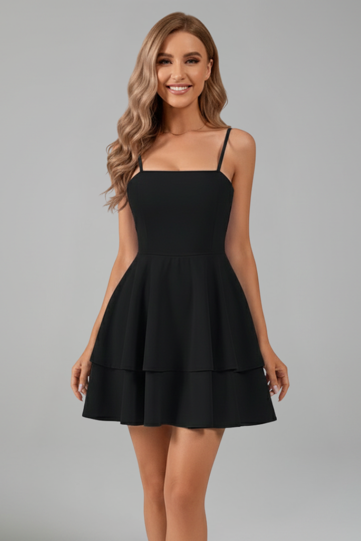 Women's Flared Summer Mini Dress with Slim Straps