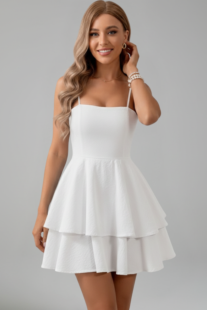 Women's Flared Summer Mini Dress with Slim Straps