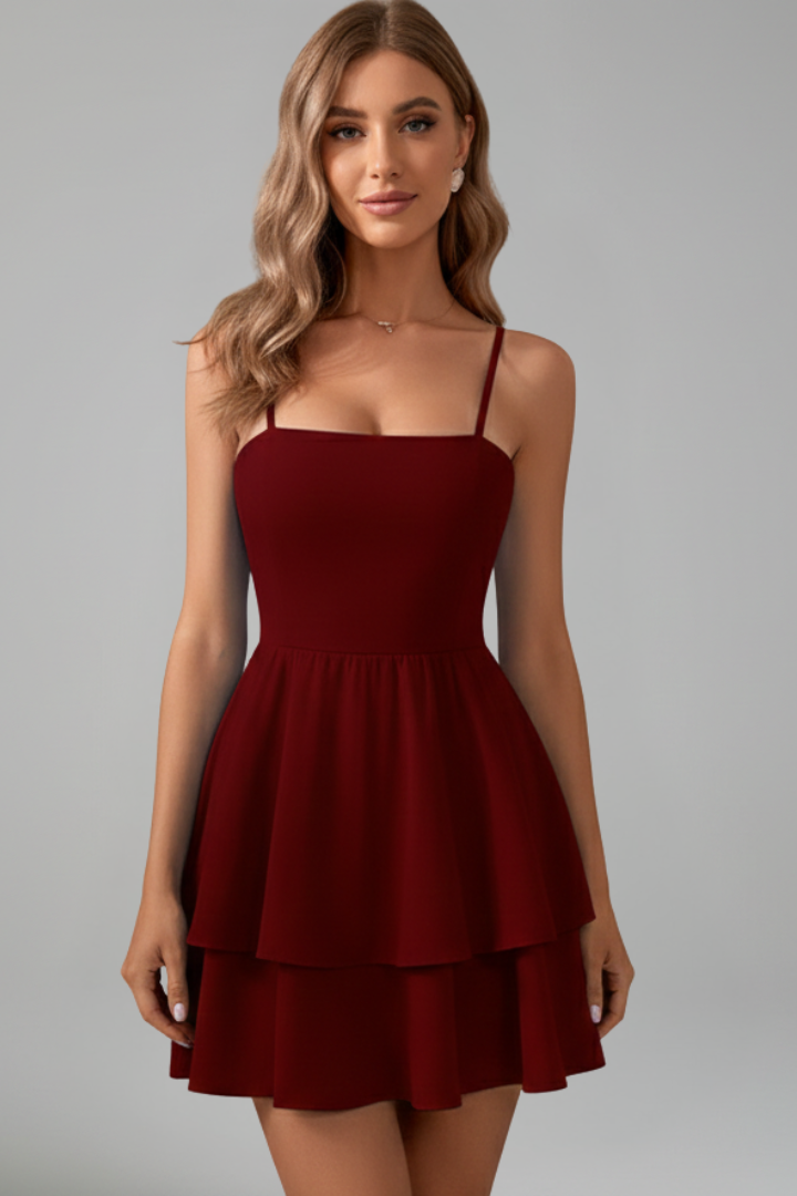 Women's Flared Summer Mini Dress with Slim Straps