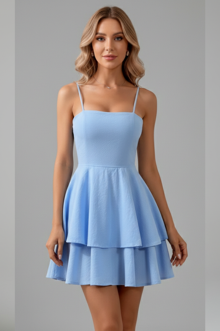 Women's Flared Summer Mini Dress with Slim Straps