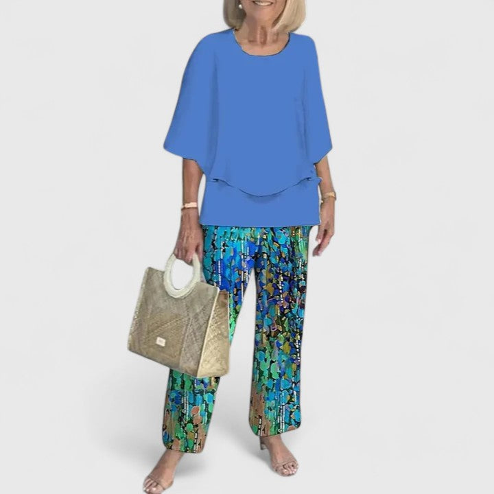 Women's Printed Summer Coordinated Top Pants Two Piece Set