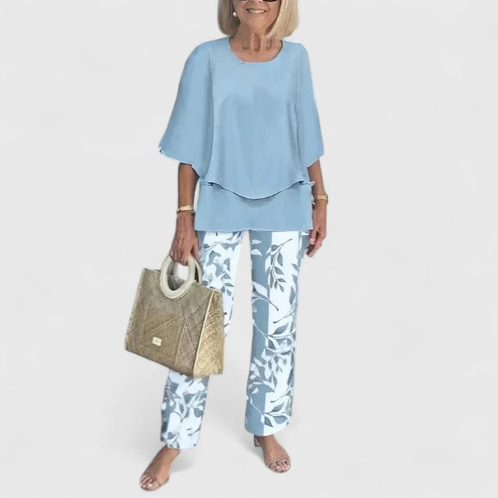 Women's Printed Summer Coordinated Top Pants Two Piece Set