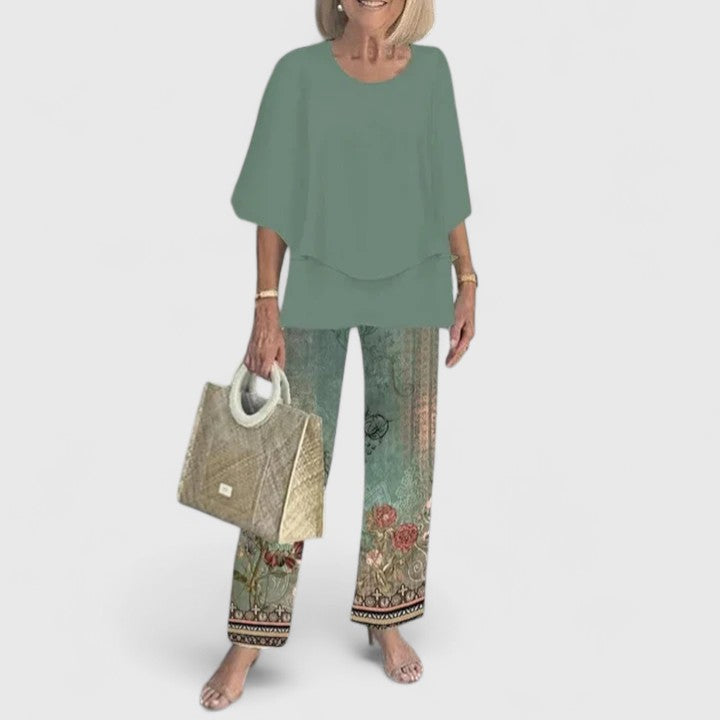 Women's Printed Summer Coordinated Top Pants Two Piece Set