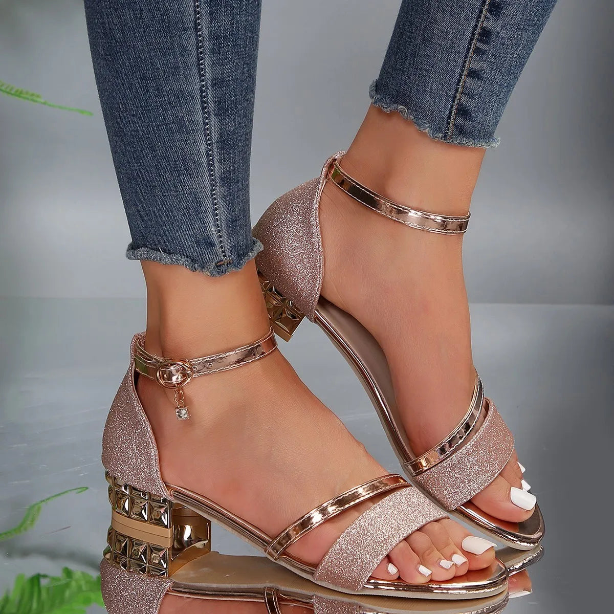 Women's Slim Ankle Strap Open-Toe Elegant Heeled Sandals