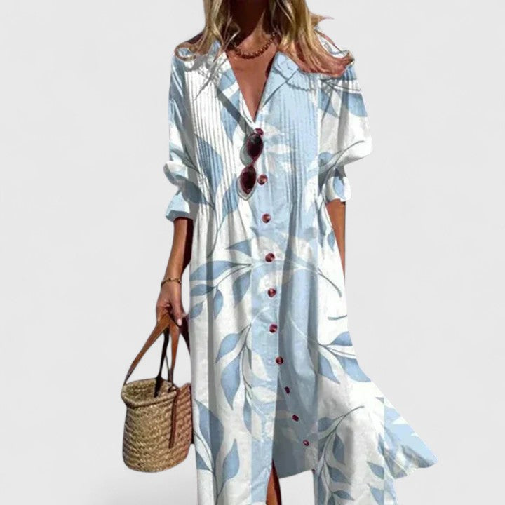 Women's Buttoned Front Floral Print Summer Midi Dress
