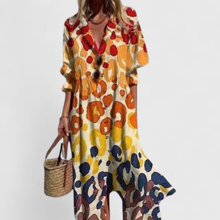 Women's Buttoned Front Floral Print Summer Midi Dress