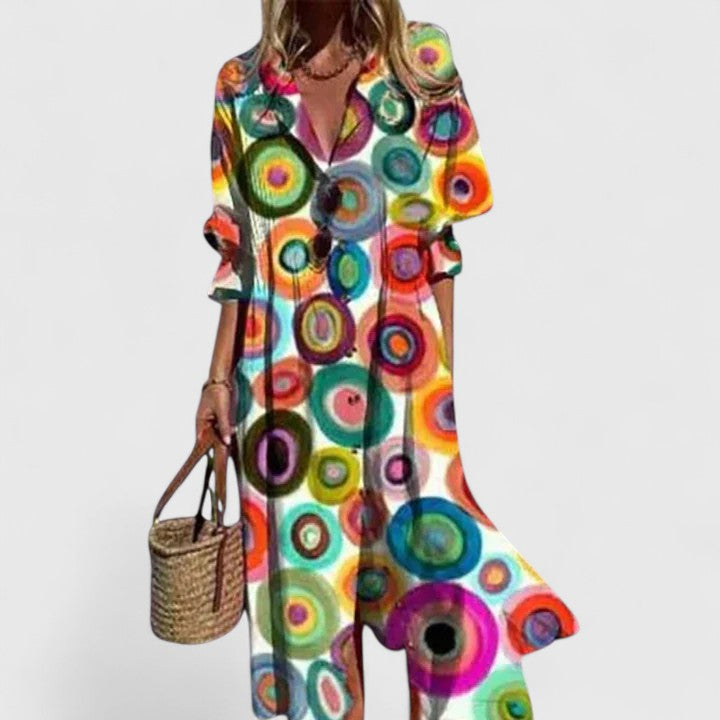 Women's Buttoned Front Floral Print Summer Midi Dress