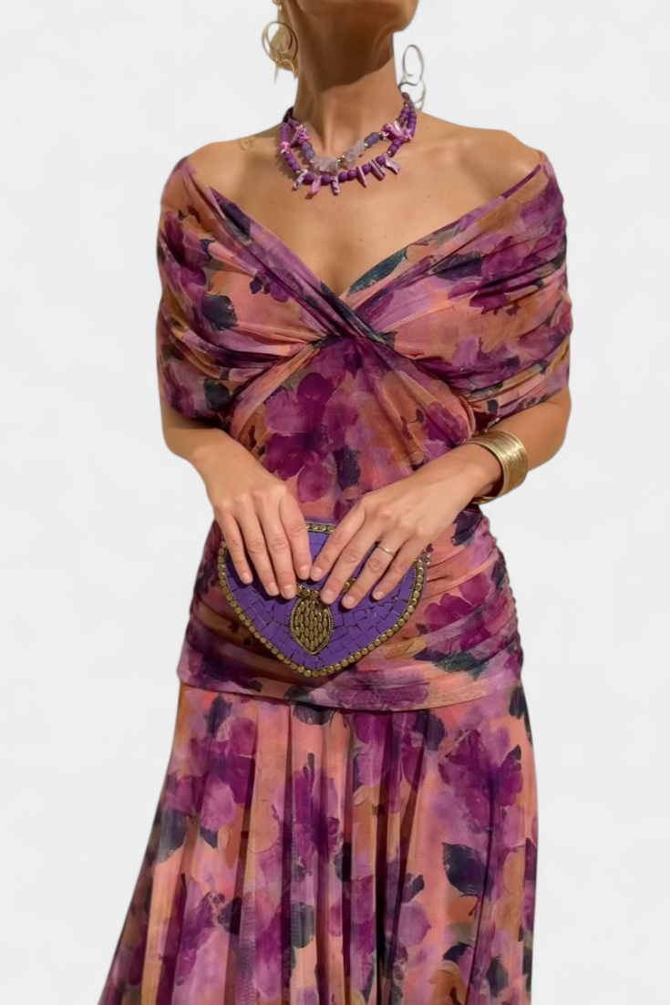 Women's Ruched Off the Shoulder Summer Maxi Dress