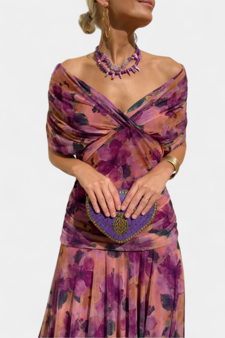 Women's Ruched Off the Shoulder Summer Maxi Dress