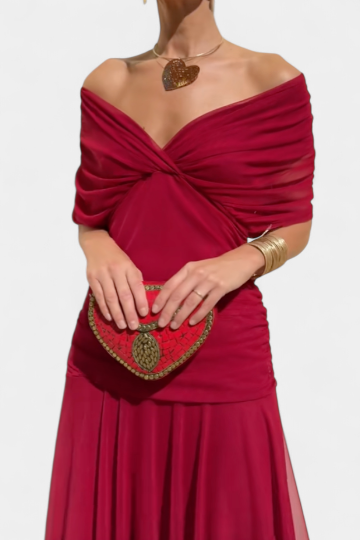 Women's Ruched Off the Shoulder Summer Maxi Dress