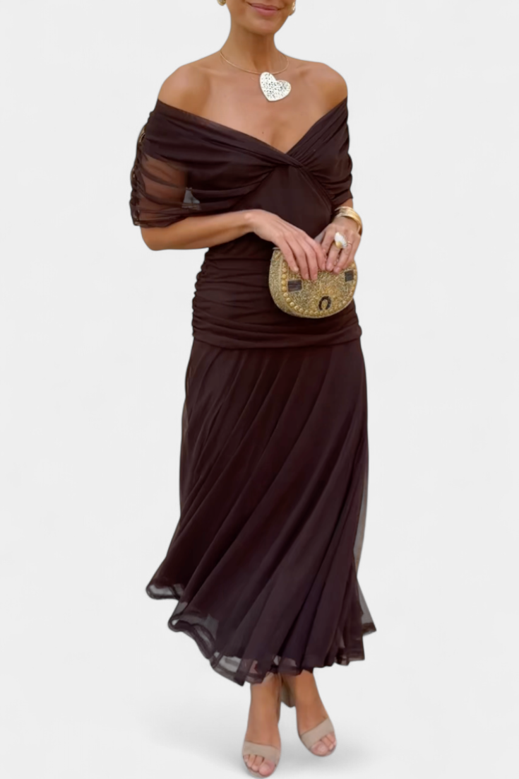 Women's Ruched Off the Shoulder Summer Maxi Dress