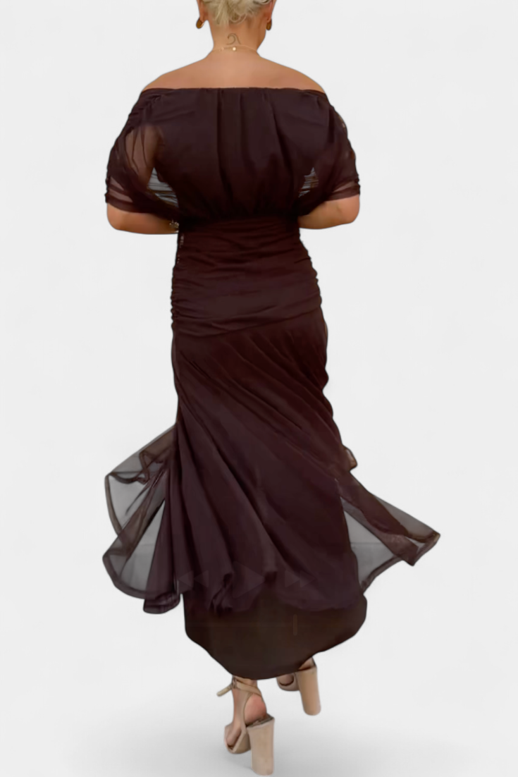 Women's Ruched Off the Shoulder Summer Maxi Dress