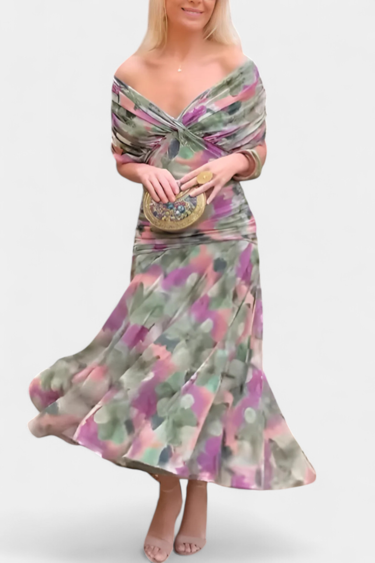 Women's Ruched Off the Shoulder Summer Maxi Dress