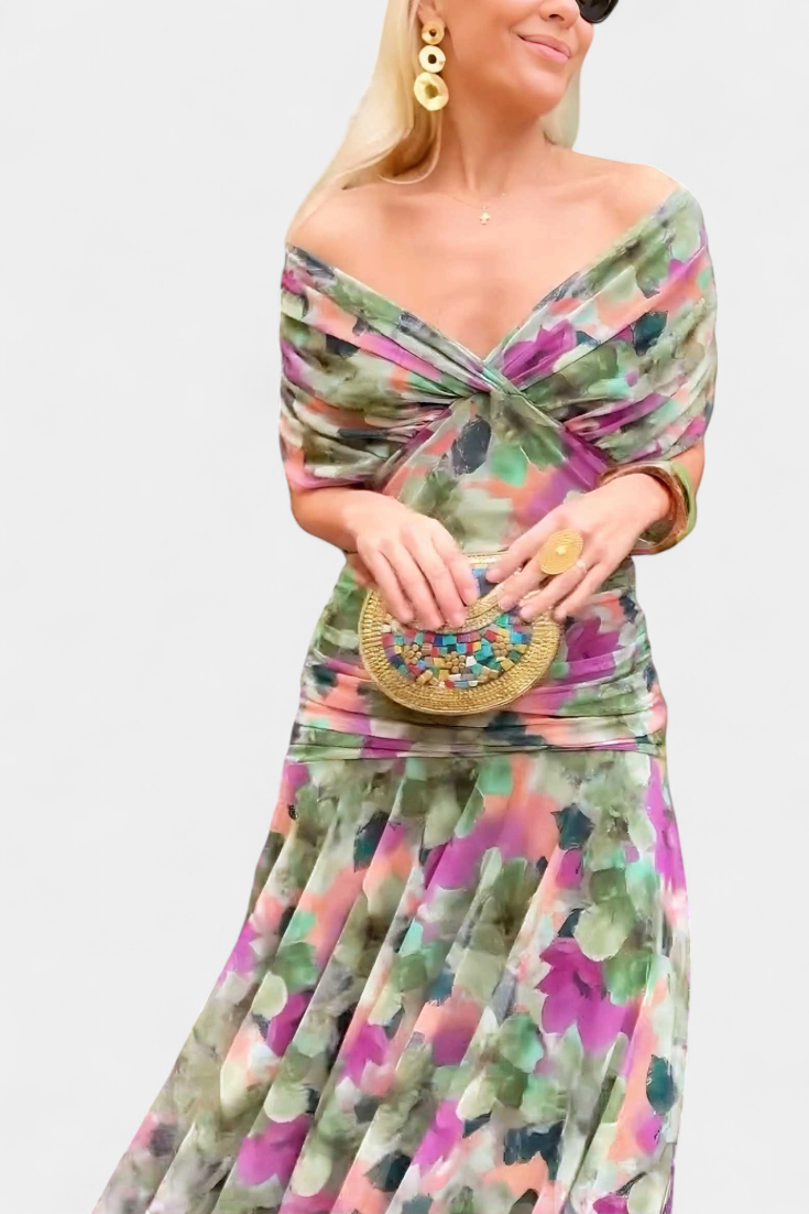 Women's Ruched Off the Shoulder Summer Maxi Dress