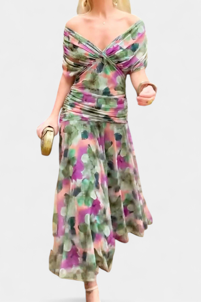 Women's Ruched Off the Shoulder Summer Maxi Dress