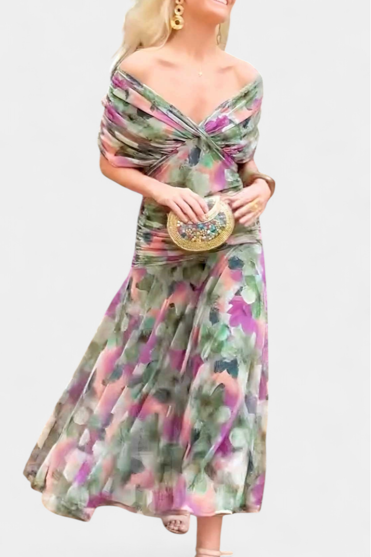 Women's Ruched Off the Shoulder Summer Maxi Dress