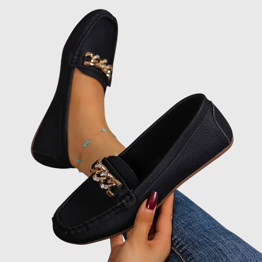 Women's Orthopedic Slip-On Loafers with Chain Detail