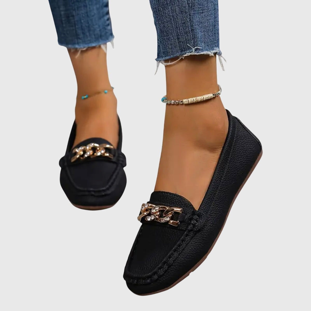 Women's Orthopedic Slip-On Loafers with Chain Detail